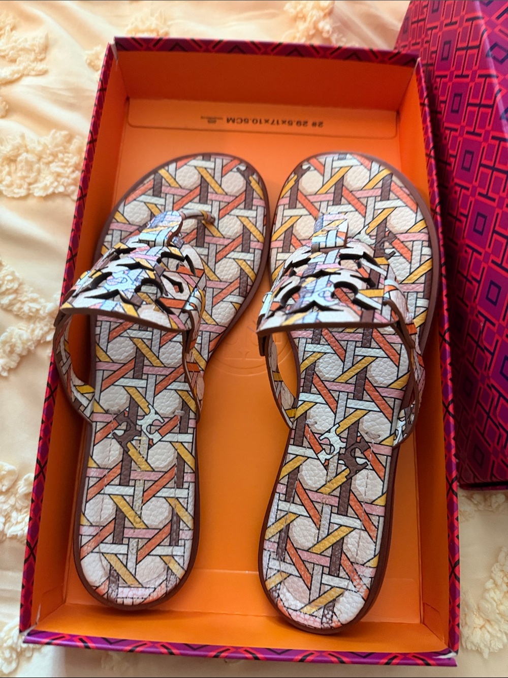 Tory Burch Multicolor Geometric Pattern Slide Sandals